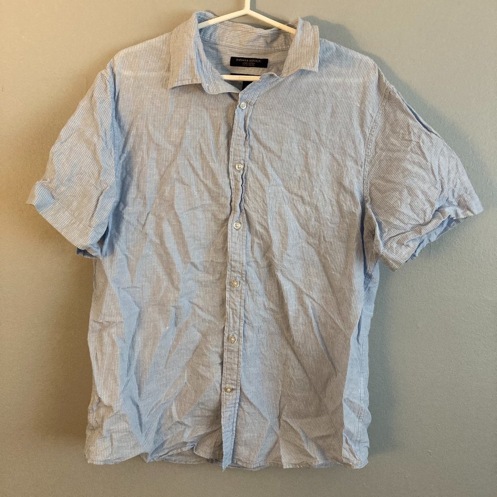 Banana Republic Luxe Cotton Linen Blend Short Sleeve Button Up Size Large Linen
